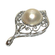 Elegant Solid 14K White Gold Natural White Round South Sea Mabe Pearl Pendant – Timeless Luxury