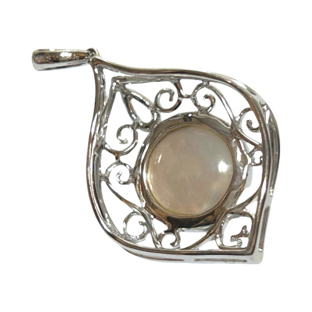 Elegant Solid 14K White Gold Natural White Round South Sea Mabe Pearl Pendant – Timeless Luxury