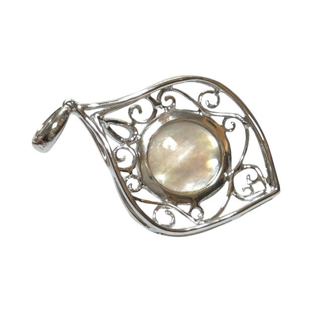 Elegant Solid 14K White Gold Natural White Round South Sea Mabe Pearl Pendant – Timeless Luxury