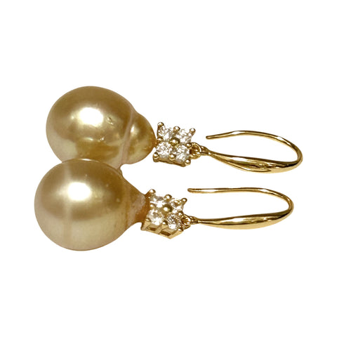 Smooth 11.1 x 12.7mm Deep Gold South Sea Oval Pearl Dangle Earrings