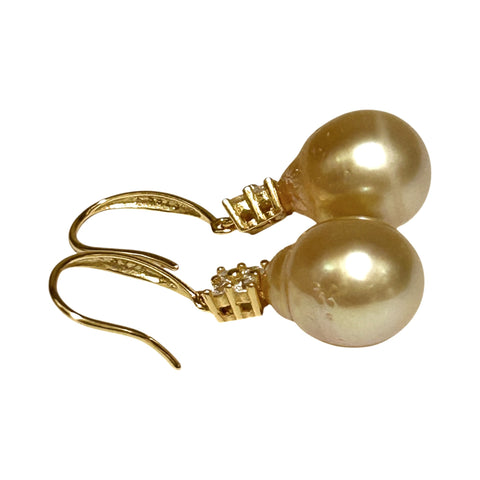 Smooth 11.1 x 12.7mm Deep Gold South Sea Oval Pearl Dangle Earrings