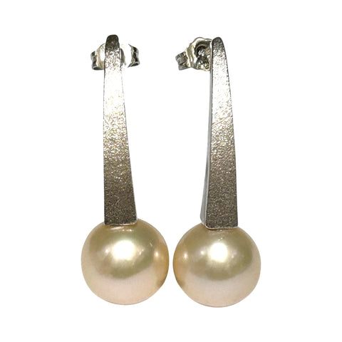 Fantastic 10.5 - 11mm Peach Edison Round Cultured Pearl Dangle Earrings