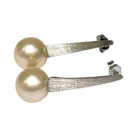 Fantastic 10.5 - 11mm Peach Edison Round Cultured Pearl Dangle Earrings