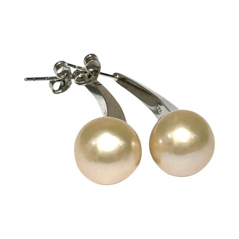 Fantastic 10.5 - 11mm Peach Edison Round Cultured Pearl Dangle Earrings