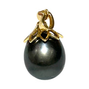 Large 12.6 x 14.3mm Tahitian Sea Peacock Black Green Pearl Pendant
