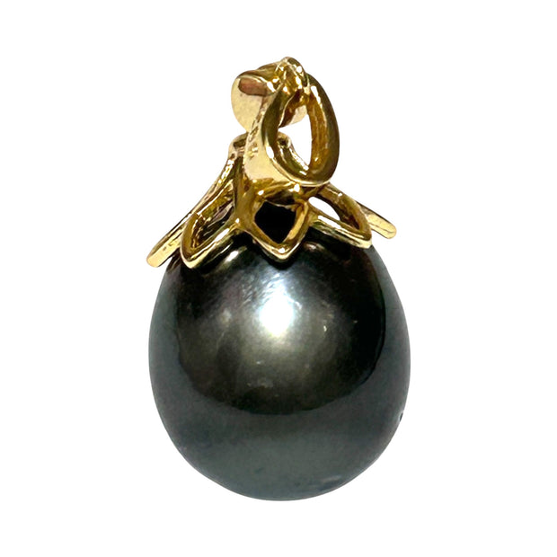 Large 12.6 x 14.3mm Tahitian Sea Peacock Black Green Pearl Pendant