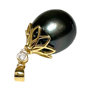 Large 12.6 x 14.3mm Tahitian Sea Peacock Black Green Pearl Pendant