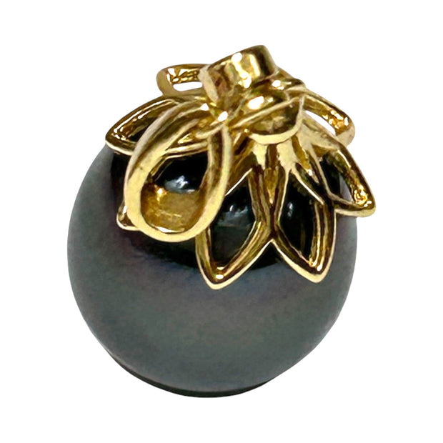 Large 12.6 x 14.3mm Tahitian Sea Peacock Black Green Pearl Pendant