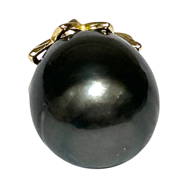 Large 12.6 x 14.3mm Tahitian Sea Peacock Black Green Pearl Pendant