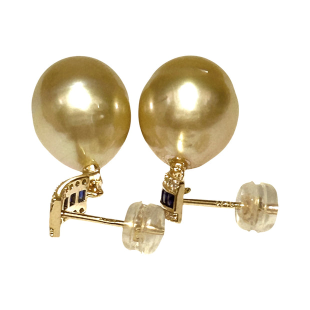 Oval Shiny 11.2 x 13mm Natural Gold South Sea Pearl Dangle Earrings