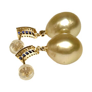Oval Shiny 11.2 x 13mm Natural Gold South Sea Pearl Dangle Earrings