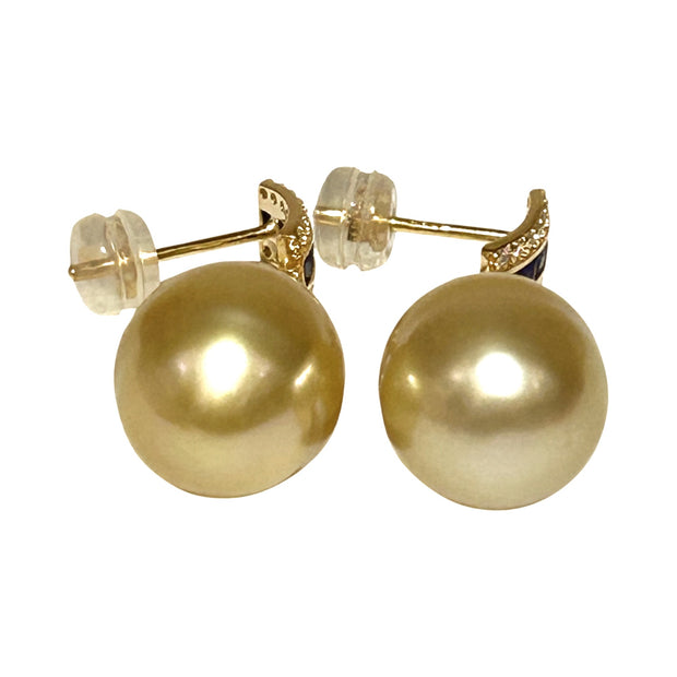Oval Shiny 11.2 x 13mm Natural Gold South Sea Pearl Dangle Earrings