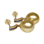 Oval Shiny 11.2 x 13mm Natural Gold South Sea Pearl Dangle Earrings