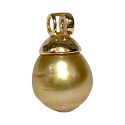 Exquisite 11.2 x 13.5mm Deep Golden Philippines Sea Pearl Pendant