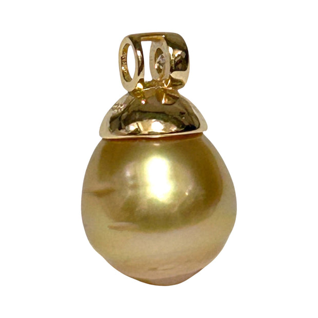 Exquisite 11.2 x 13.5mm Deep Golden Philippines Sea Pearl Pendant