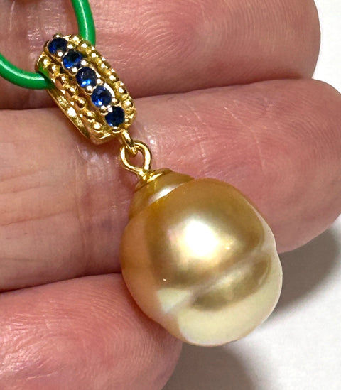 Stunning 10.9 x 13.1mm Golden Philippines South Sea Pearl Pendant