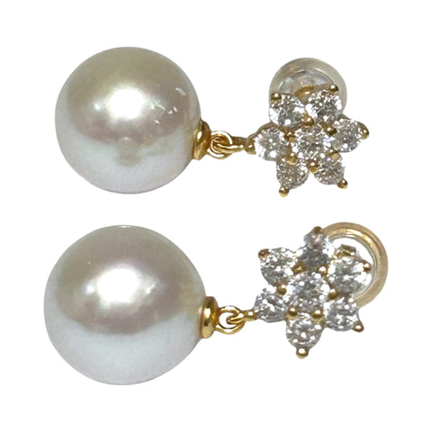 5A Quality 10.5mm Natural White Round Edison Pearl Dangle Earrings
