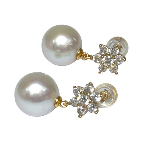 5A Quality 10.5mm Natural White Round Edison Pearl Dangle Earrings