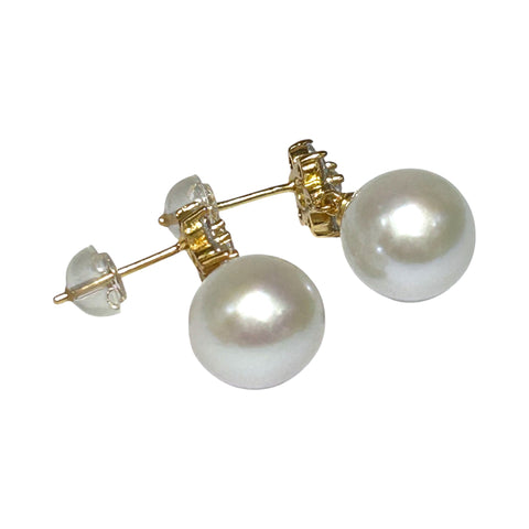 5A Quality 10.5mm Natural White Round Edison Pearl Dangle Earrings