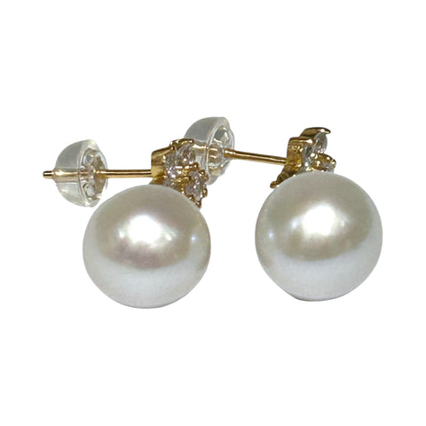 5A Quality 10.5mm Natural White Round Edison Pearl Dangle Earrings