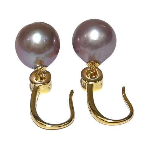 Elegant Oval Round 10.5x11mm Purple Pink Edison Cultured Pearl Dangle Earrings