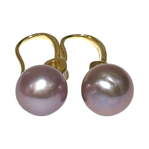 Elegant Oval Round 10.5x11mm Purple Pink Edison Cultured Pearl Dangle Earrings