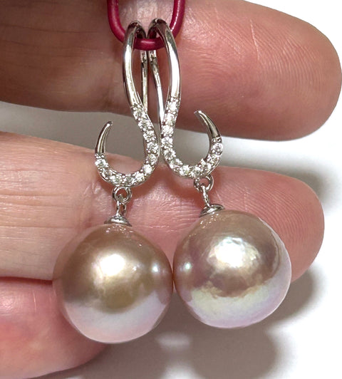 Fantastic 11.6 - 12mm Purple Lavender Pink Edison Pearl Dangle Earrings