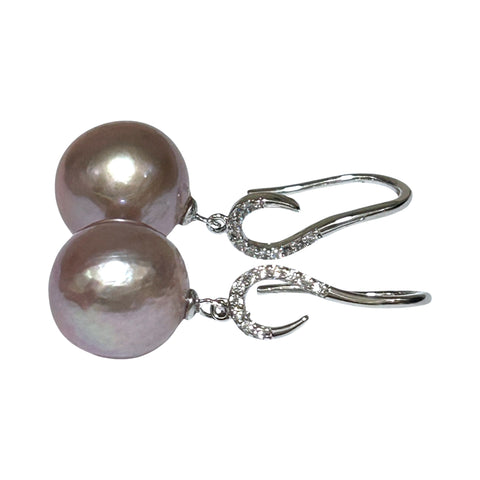 Fantastic 11.6 - 12mm Purple Lavender Pink Edison Pearl Dangle Earrings