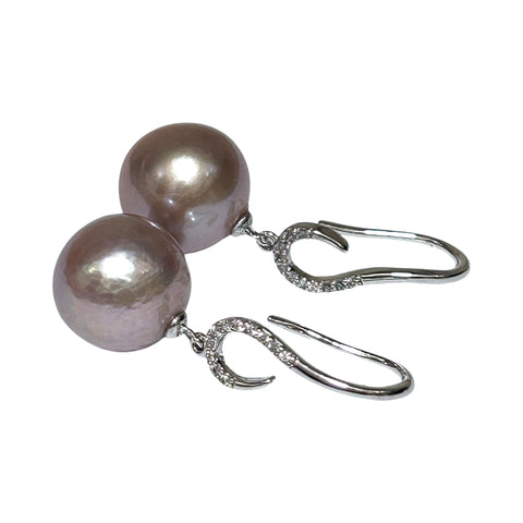 Fantastic 11.6 - 12mm Purple Lavender Pink Edison Pearl Dangle Earrings