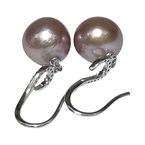 Fantastic 11.6 - 12mm Purple Lavender Pink Edison Pearl Dangle Earrings