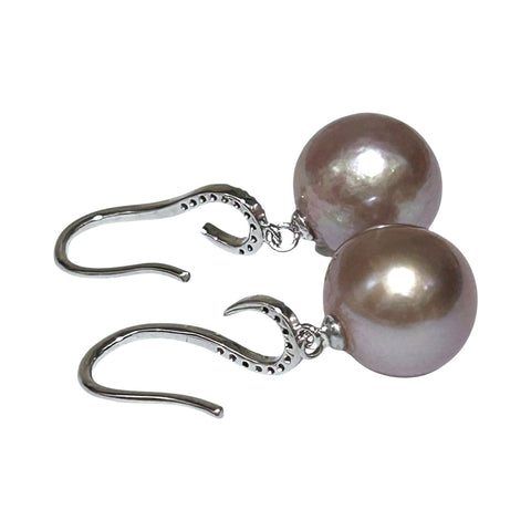 Fantastic 11.6 - 12mm Purple Lavender Pink Edison Pearl Dangle Earrings