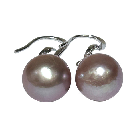 Fantastic 11.6 - 12mm Purple Lavender Pink Edison Pearl Dangle Earrings