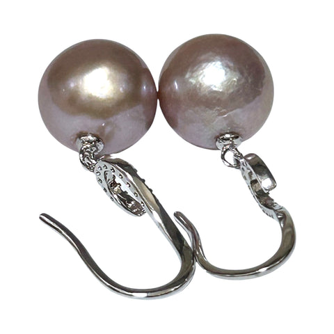 Fantastic 11.6 - 12mm Purple Lavender Pink Edison Pearl Dangle Earrings