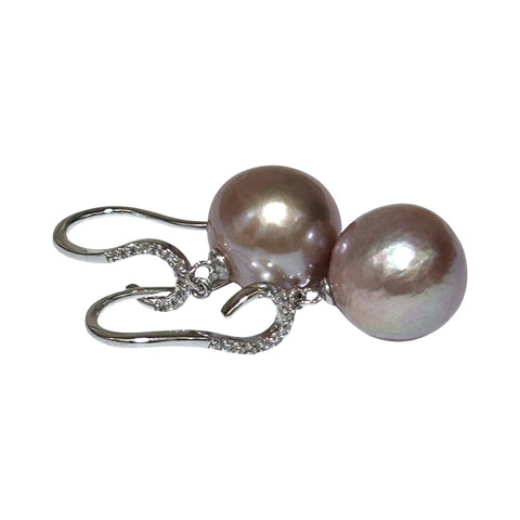 Fantastic 11.6 - 12mm Purple Lavender Pink Edison Pearl Dangle Earrings
