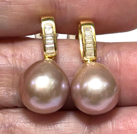 Classy 11mm Purple Rose Pink Round Edison Pearl Dangle Earrings