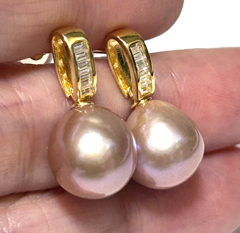Classy 11mm Purple Rose Pink Round Edison Pearl Dangle Earrings