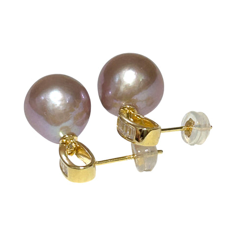 Classy 11mm Purple Rose Pink Round Edison Pearl Dangle Earrings