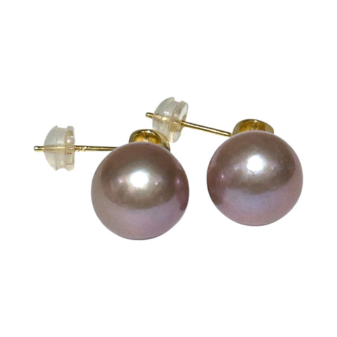 Classy 11mm Purple Rose Pink Round Edison Pearl Dangle Earrings