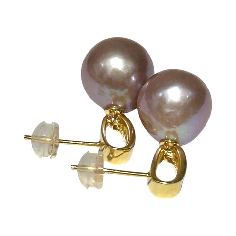 Classy 11mm Purple Rose Pink Round Edison Pearl Dangle Earrings