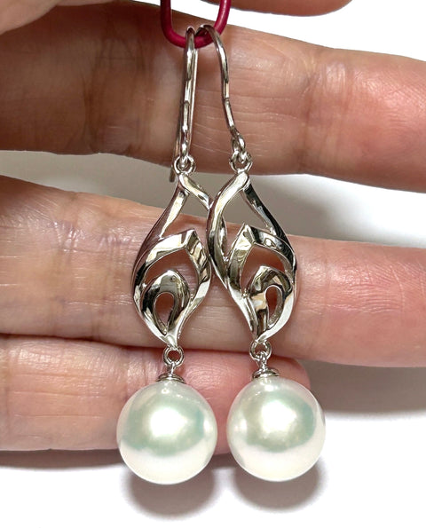 Dazzling White 10.5mm Round Edison Pearl Dangle Hook Earrings