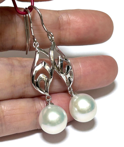 Dazzling White 10.5mm Round Edison Pearl Dangle Hook Earrings