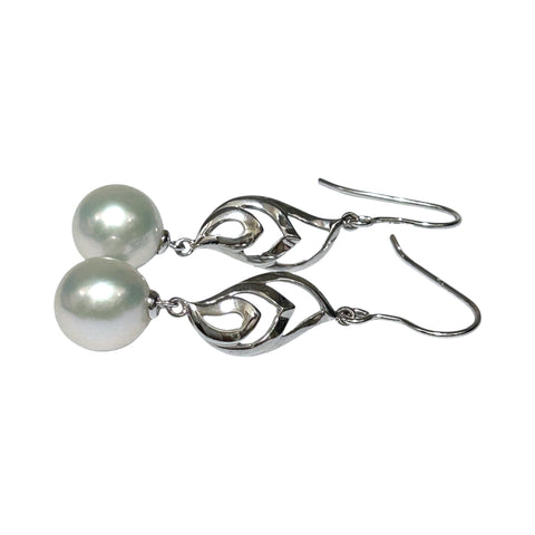 Dazzling White 10.5mm Round Edison Pearl Dangle Hook Earrings