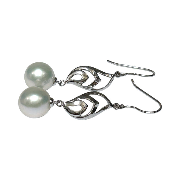 Dazzling White 10.5mm Round Edison Pearl Dangle Hook Earrings