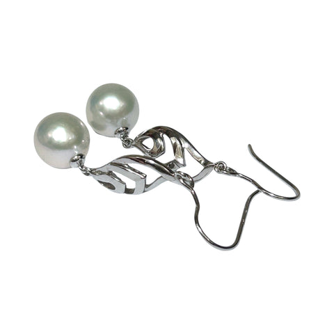 Dazzling White 10.5mm Round Edison Pearl Dangle Hook Earrings