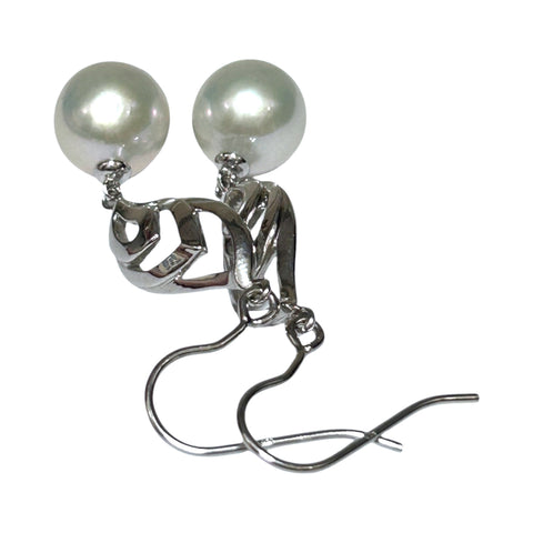 Dazzling White 10.5mm Round Edison Pearl Dangle Hook Earrings