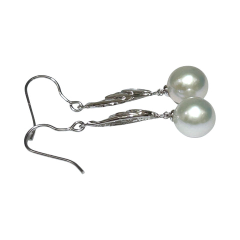 Dazzling White 10.5mm Round Edison Pearl Dangle Hook Earrings