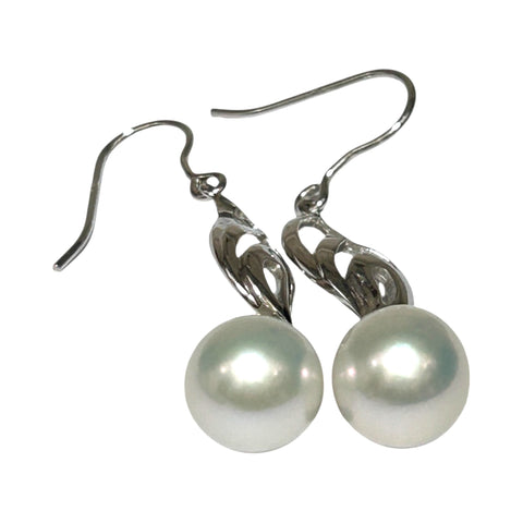 Dazzling White 10.5mm Round Edison Pearl Dangle Hook Earrings
