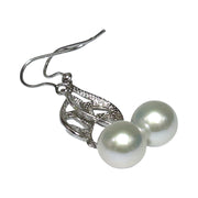 Dazzling White 10.5mm Round Edison Pearl Dangle Hook Earrings