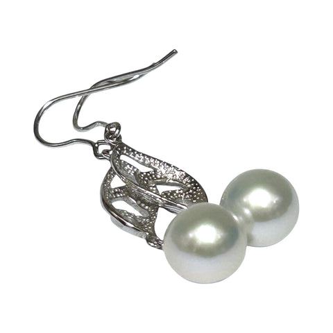 Dazzling White 10.5mm Round Edison Pearl Dangle Hook Earrings