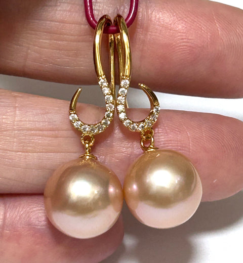 Round Edison 10.5 - 11mm Cultured Purple Pink Pearl Dangle Earrings